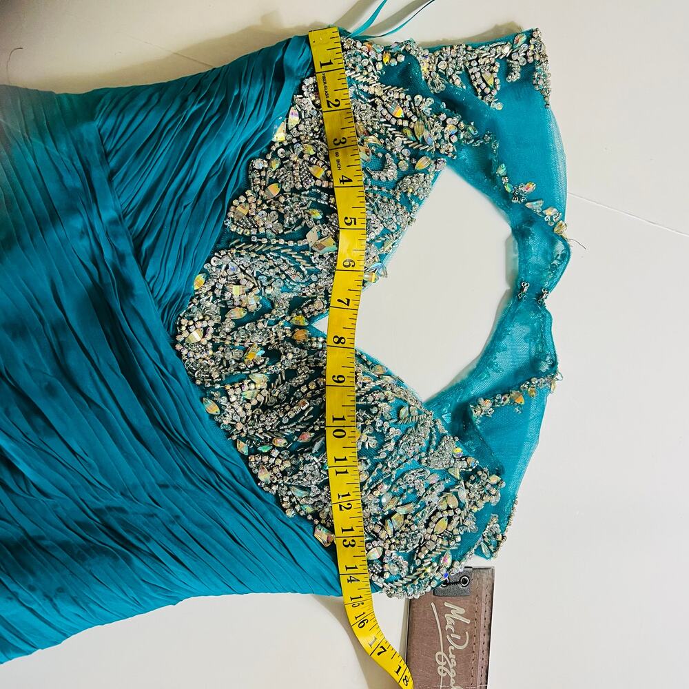 Mac Duggal Silk Teal Beaded Embellished Tulle Gown 64726 Size 4 NEW - Picture 5 of 13